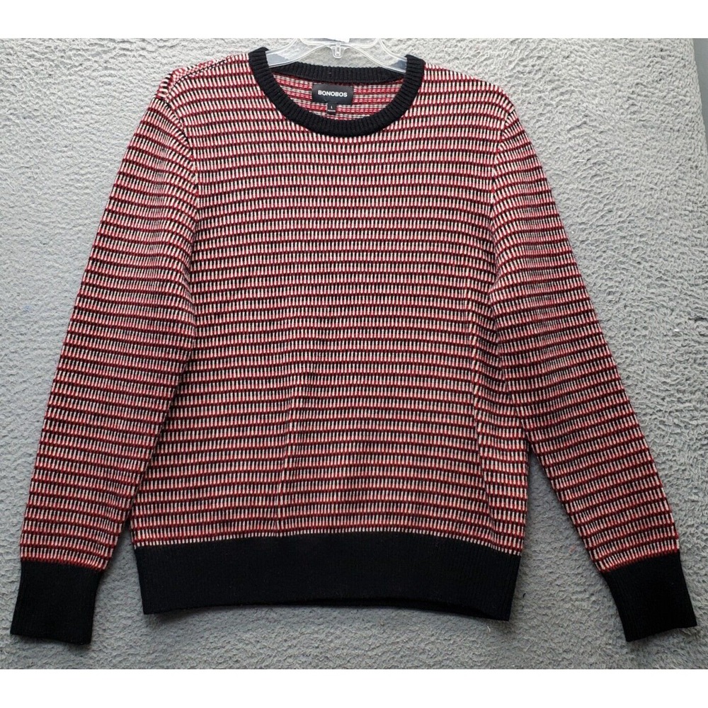 Bonobos Sweater‎ Mens Large Multi Striped Wool Blend Slim Fit Crew Neck Pullover